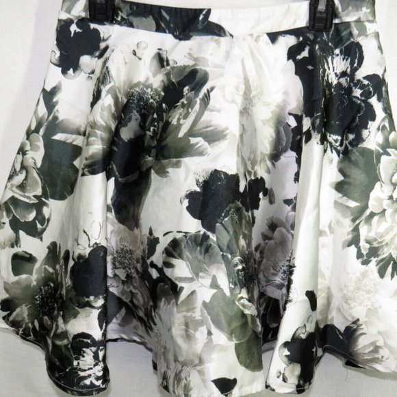 Black Gray Floral Circle Skirt,Zip Back,Crinoline - Picture 4 of 9